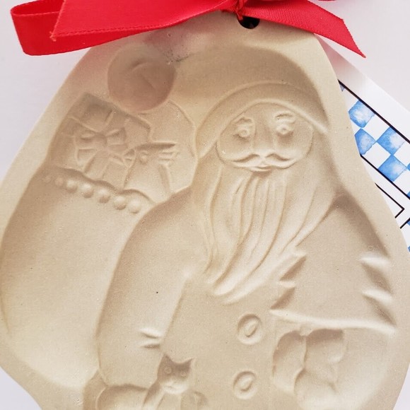 Brown Bag Cookie Mold Santa 1983 Hill Design Stoneware Christmas Recipe Book New - Picture 3 of 12
